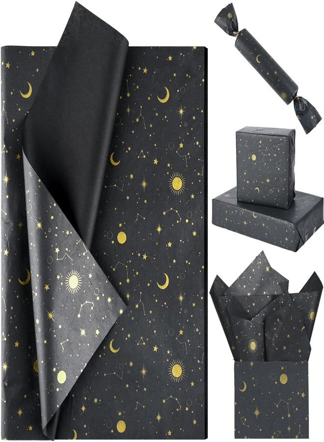Bolsome 100 Sheets 20 * 14 Inches Galaxy Tissue Paper for Gift Wrapping, Black Gold Moon Star Printed Tissue Paper for Gift Bags for Birthday Christmas Baby Shower DIY Craft - Image 1